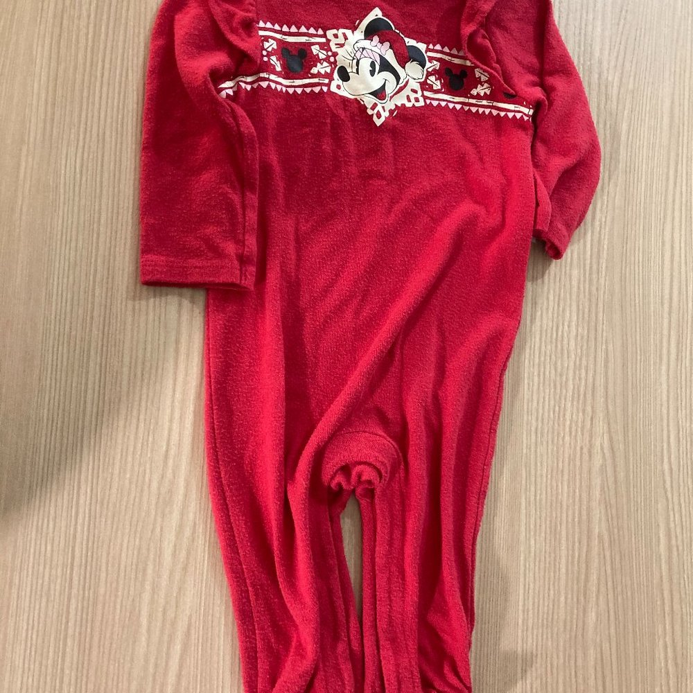 Disney Jumping Beans Classic Minnie Mouse Winter Bodysuit 9 Months Red Snowflake